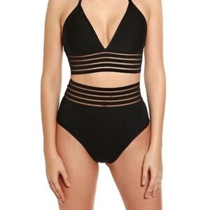 Black Striped Mesh Bikini Set